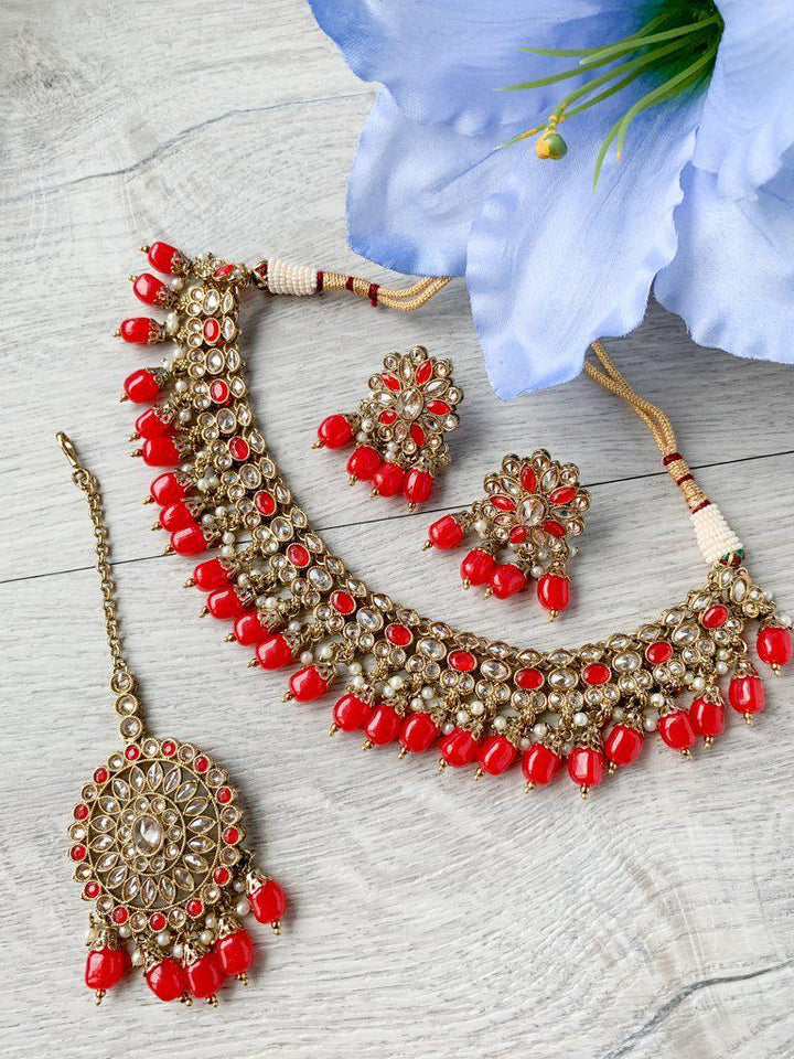 Bewilder in Red Necklace Sets THE KUNDAN SHOP 