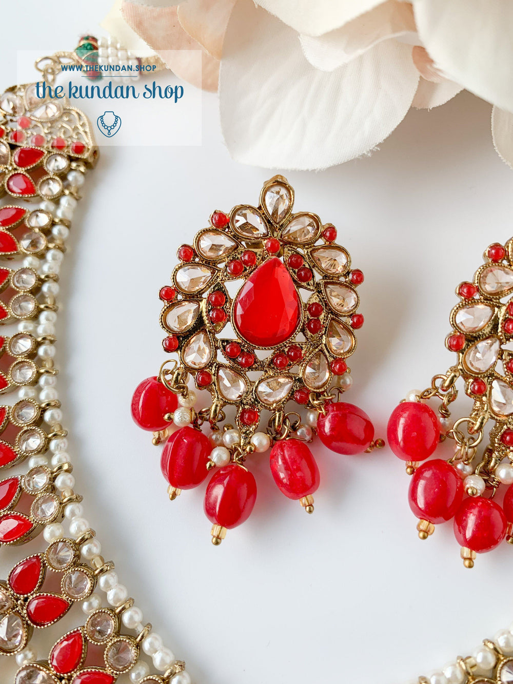 Veiled in Polki, in Red Necklace Sets THE KUNDAN SHOP 