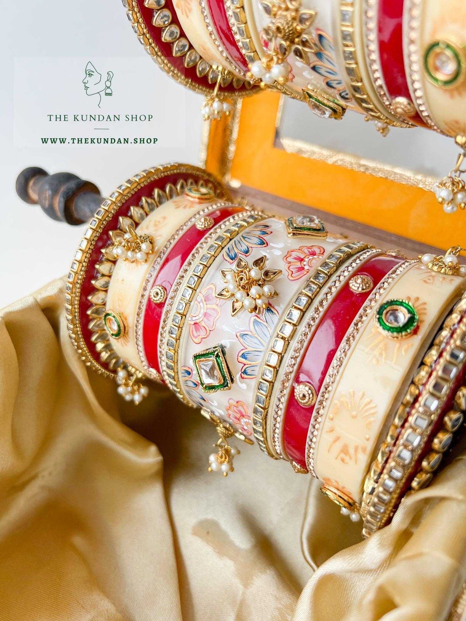 Cream Florals Choora Bangles THE KUNDAN SHOP 