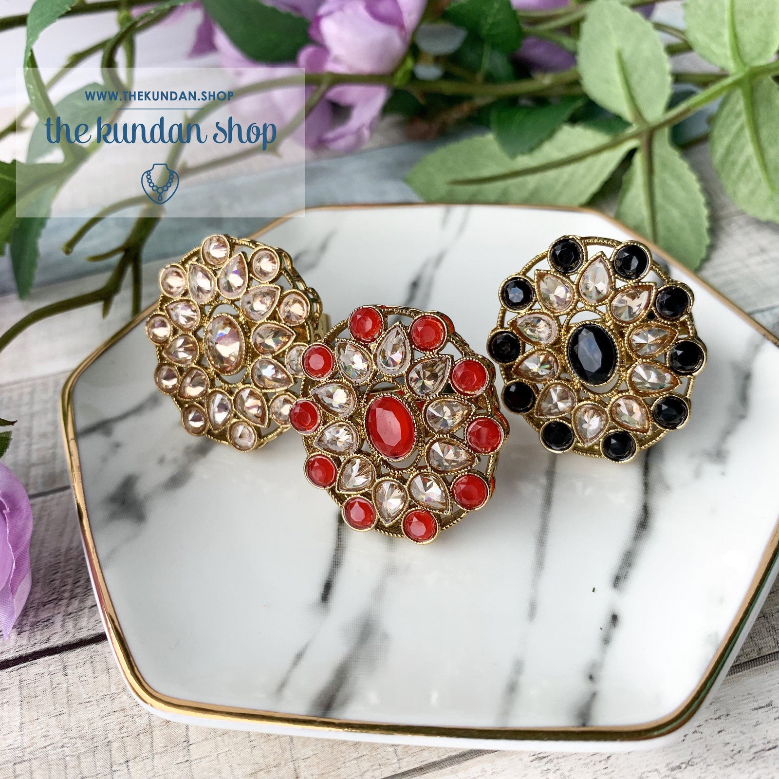 Round Pattern  - Polki Ring, Ring - THE KUNDAN SHOP
