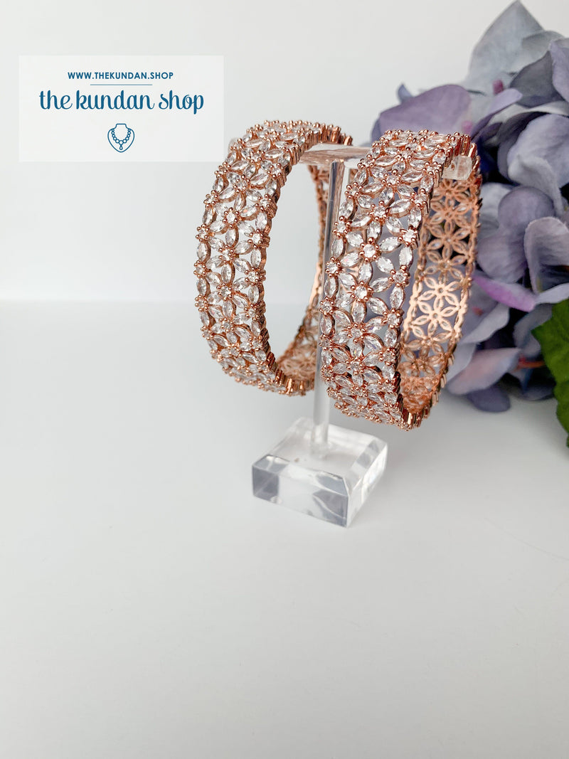 Rose Gold Floral Pair Bangles THE KUNDAN SHOP 