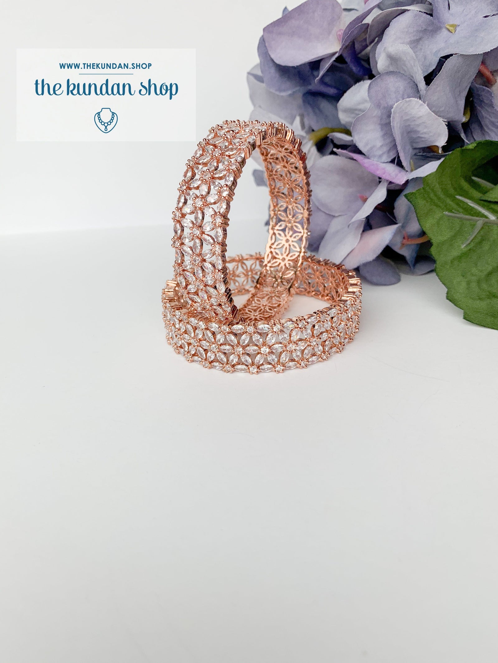 Rose Gold Floral Pair Bangles THE KUNDAN SHOP 
