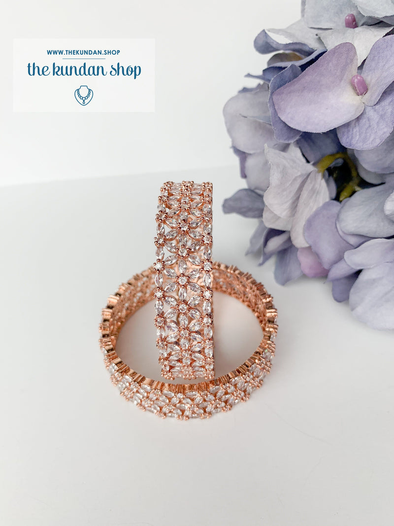 Rose Gold Floral Pair Bangles THE KUNDAN SHOP 