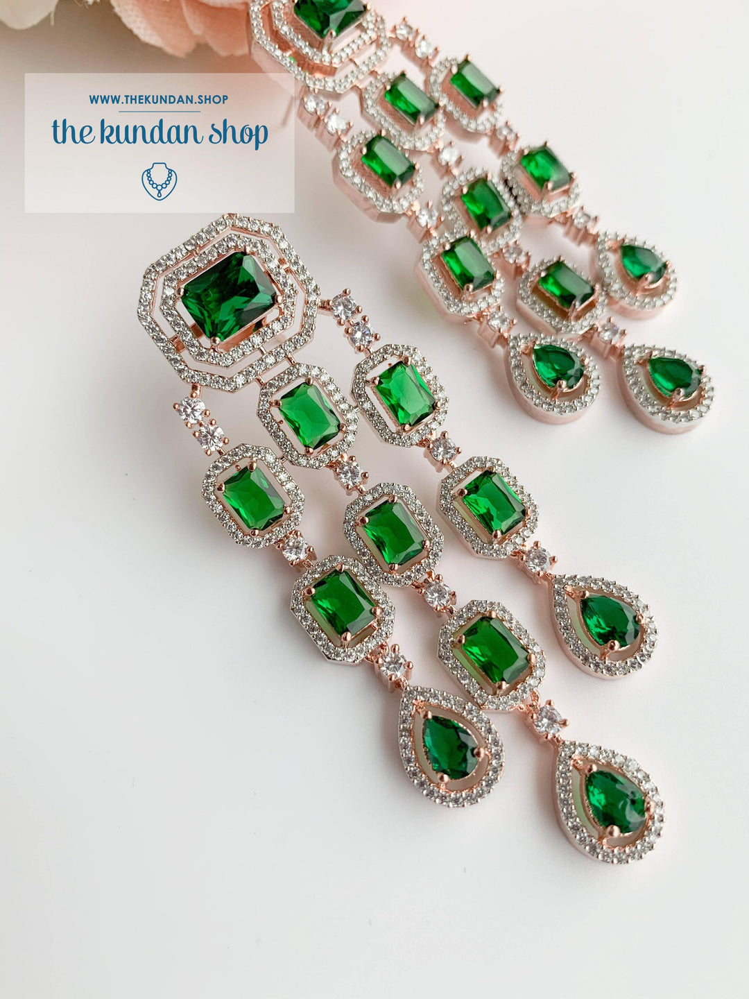A Modern Twist in Rose Gold Earrings THE KUNDAN SHOP Emerald 
