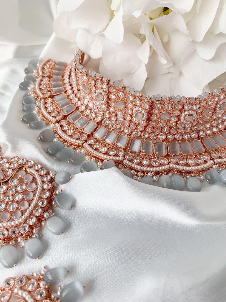 Defined in Rose Gold & Grey Necklace Sets THE KUNDAN SHOP 