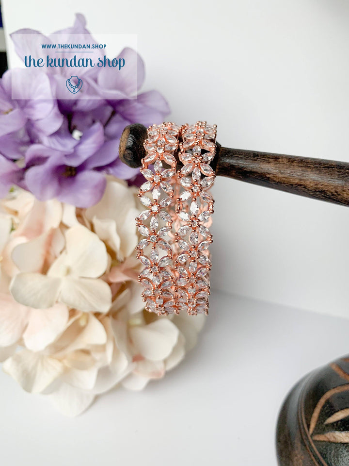 Simple Floral in Rose Gold Bangles THE KUNDAN SHOP 