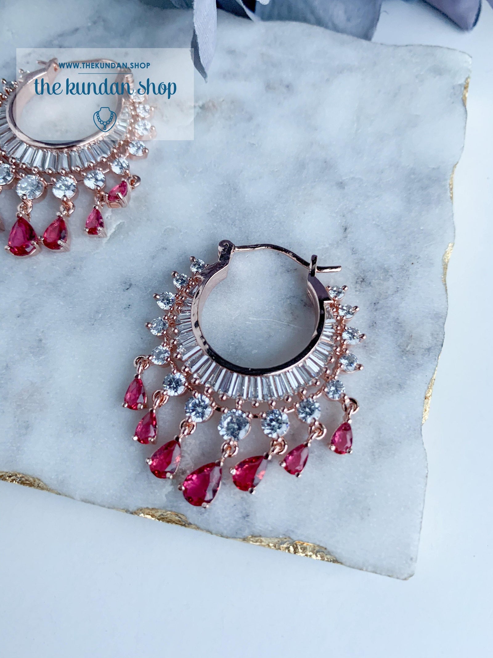 The Dainty Waali in Rose Gold Earrings THE KUNDAN SHOP Ruby 