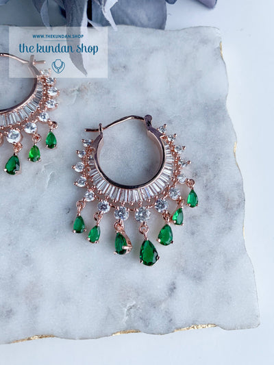 The Dainty Waali in Rose Gold Earrings THE KUNDAN SHOP Emerald 