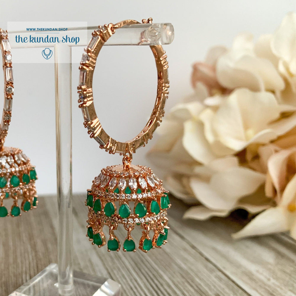 Bliss Baalis in Rose Gold & Emerald Earrings THE KUNDAN SHOP Style 1 