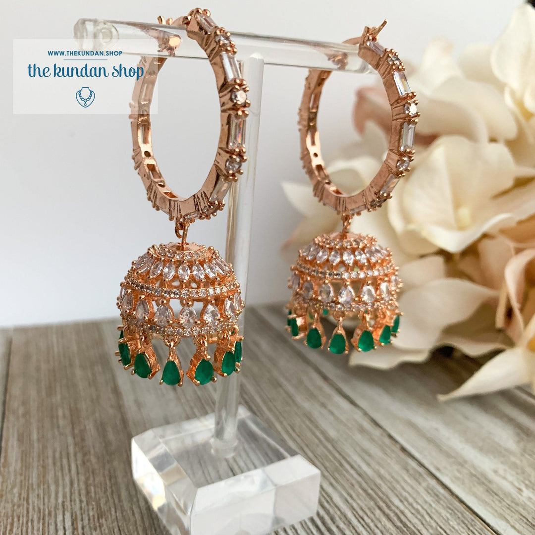 Bliss Baalis in Rose Gold & Emerald Earrings THE KUNDAN SHOP Style 2 