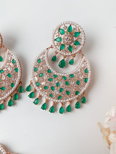 Decisive in Rose Gold & Emerald Earrings + Tikka THE KUNDAN SHOP 