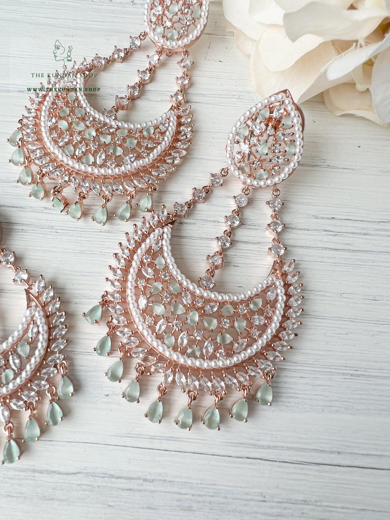 Beyond in Rose Gold & Mint Earrings + Tikka THE KUNDAN SHOP 