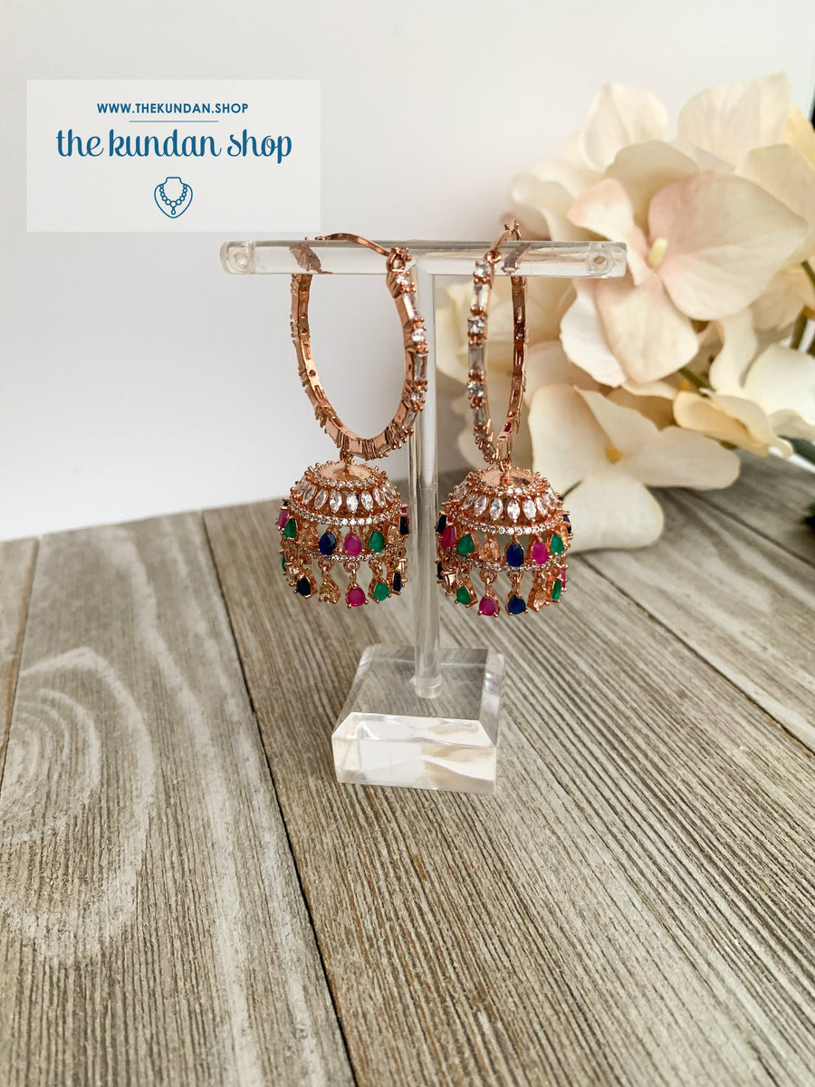 Bliss Baalis in Rose Gold & Multi Earrings THE KUNDAN SHOP Style 2 