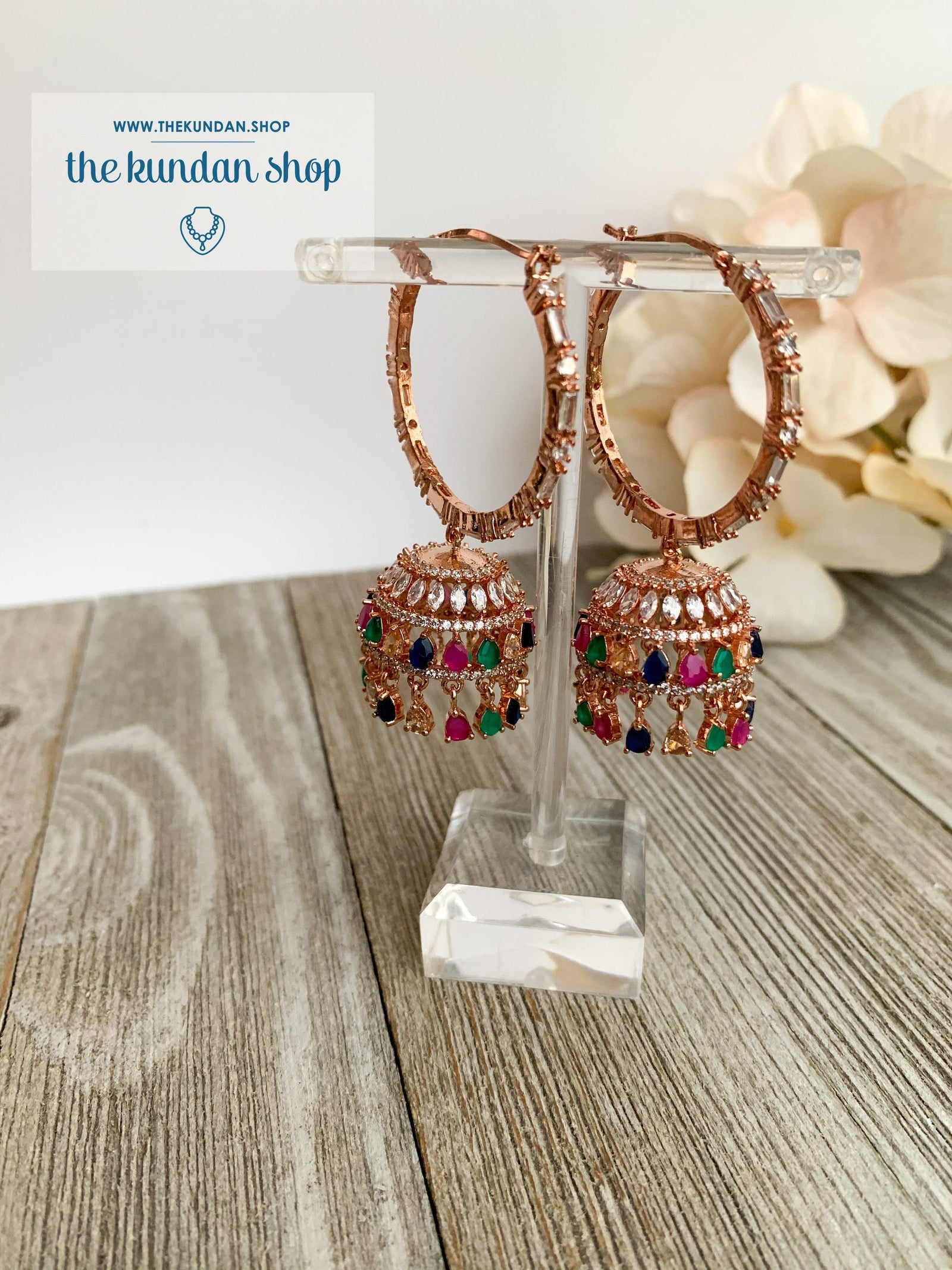 Bliss Baalis in Rose Gold & Multi Earrings THE KUNDAN SHOP 