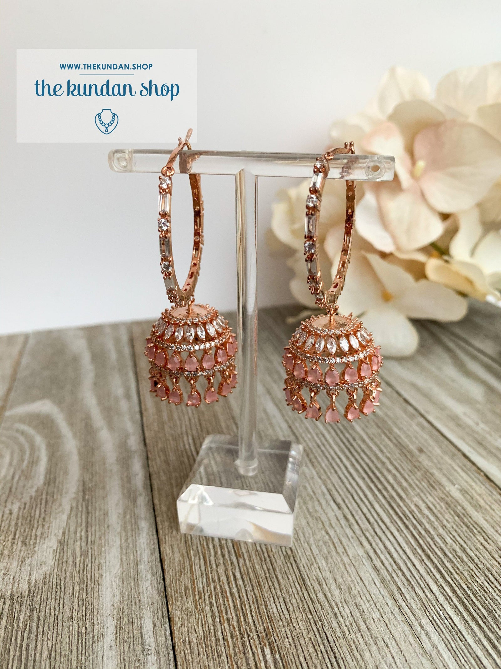 Bliss Baalis in Rose Gold & Pink Earrings THE KUNDAN SHOP 