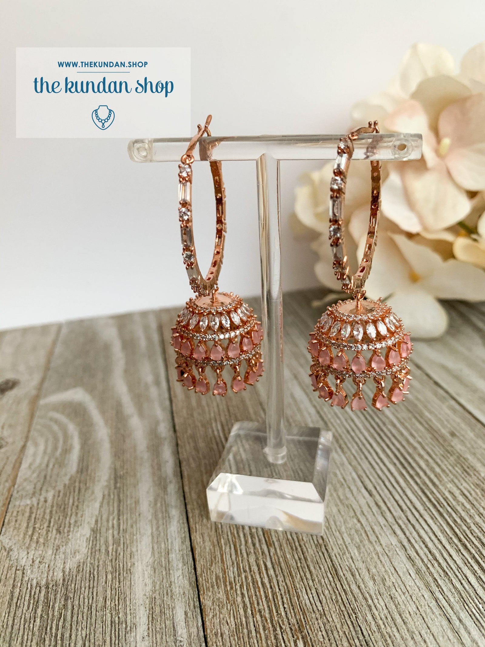 Bliss Baalis in Rose Gold & Pink Earrings THE KUNDAN SHOP 