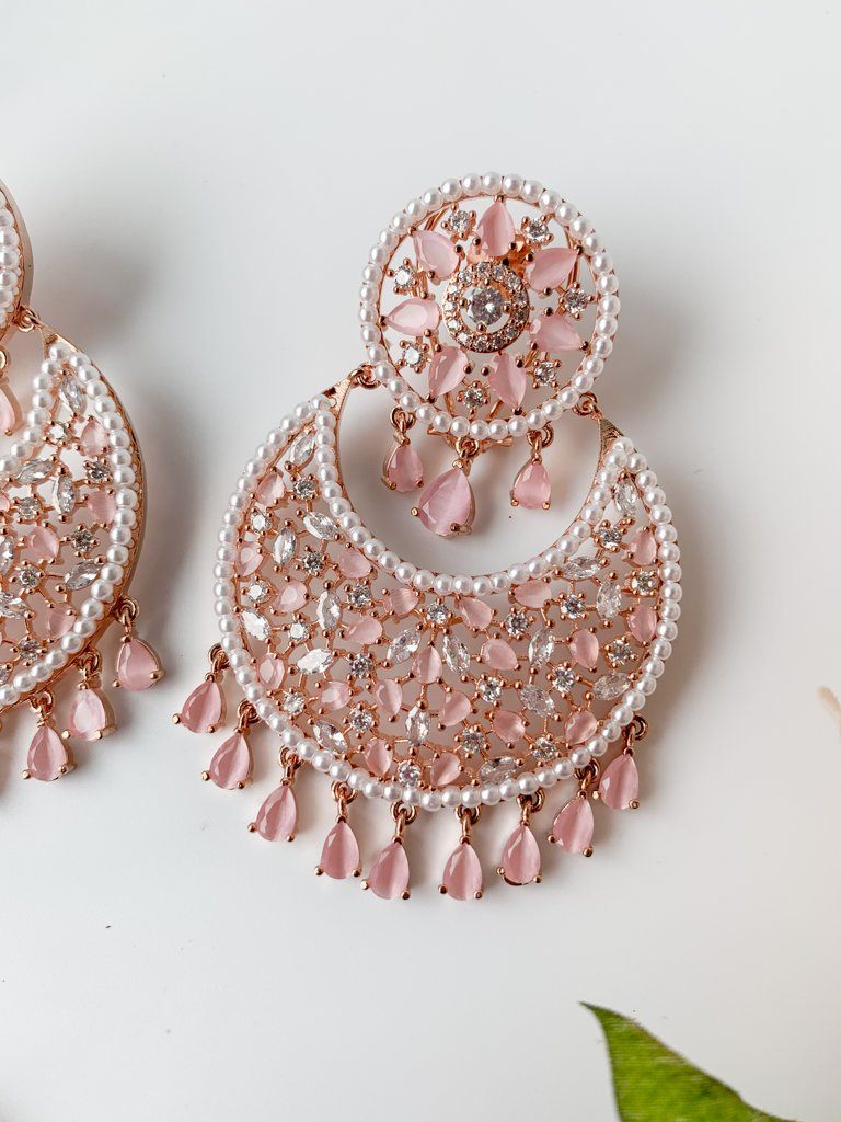Decisive in Rose Gold & Pink Earrings + Tikka THE KUNDAN SHOP 