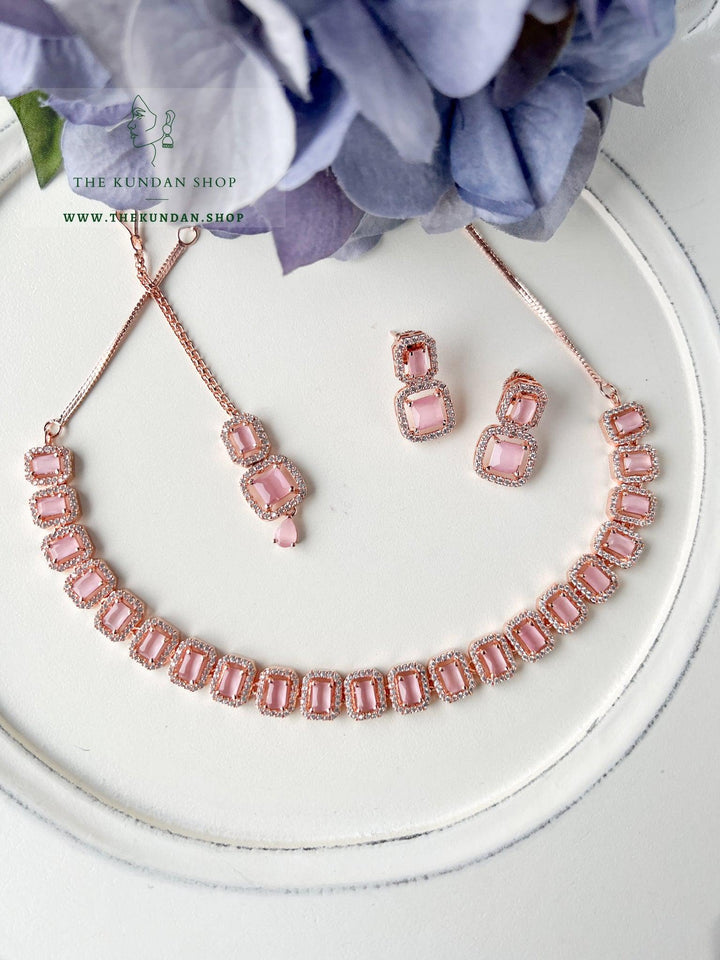 Double Drops in Rose Gold Necklace Sets THE KUNDAN SHOP Pink 