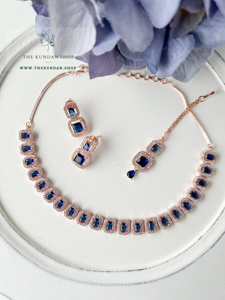 Double Drops in Rose Gold Necklace Sets THE KUNDAN SHOP Sapphire 