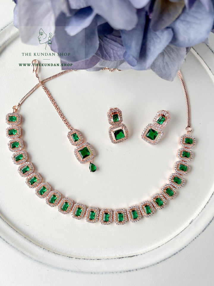 Double Drops in Rose Gold Necklace Sets THE KUNDAN SHOP Emerald 