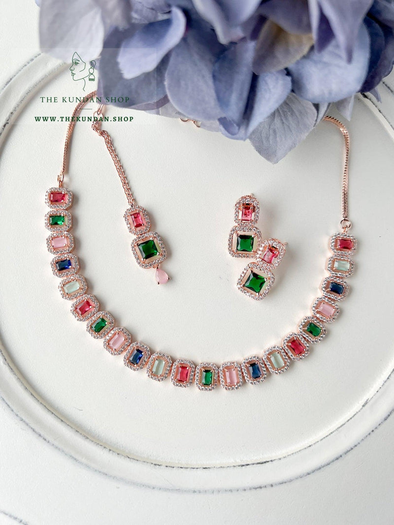 Double Drops in Rose Gold Necklace Sets THE KUNDAN SHOP Multi 