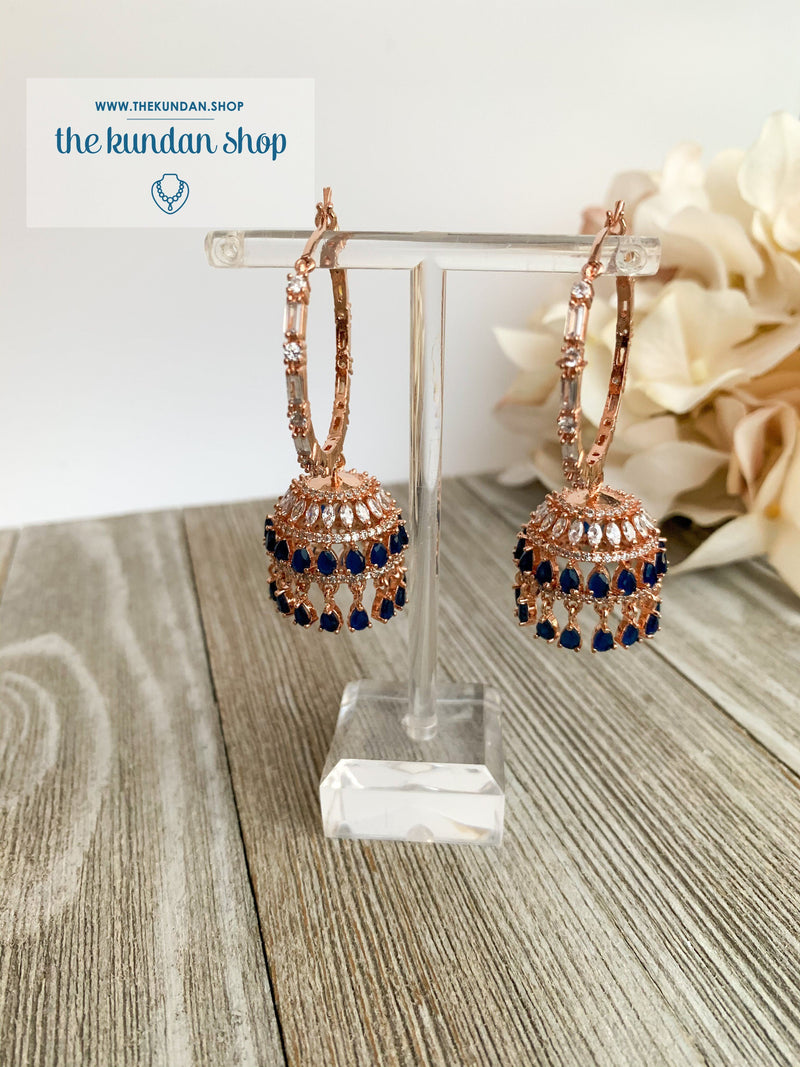 Bliss Baalis in Rose Gold & Sapphire Earrings THE KUNDAN SHOP 