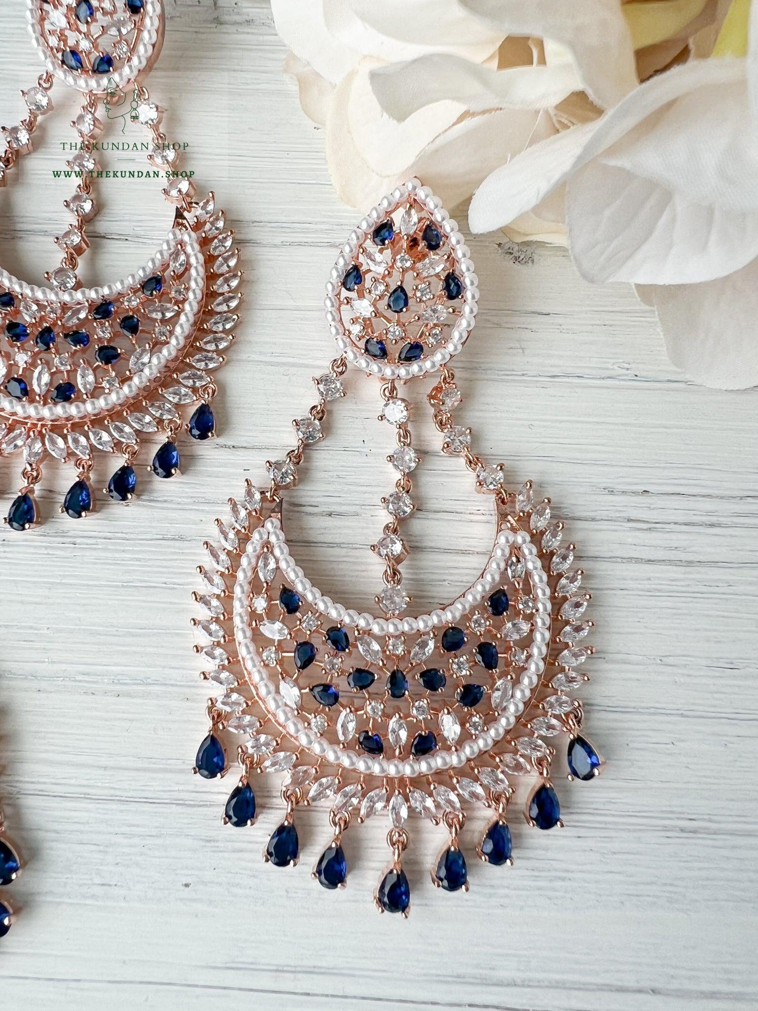 Beyond in Rose Gold & Sapphire Earrings + Tikka THE KUNDAN SHOP 