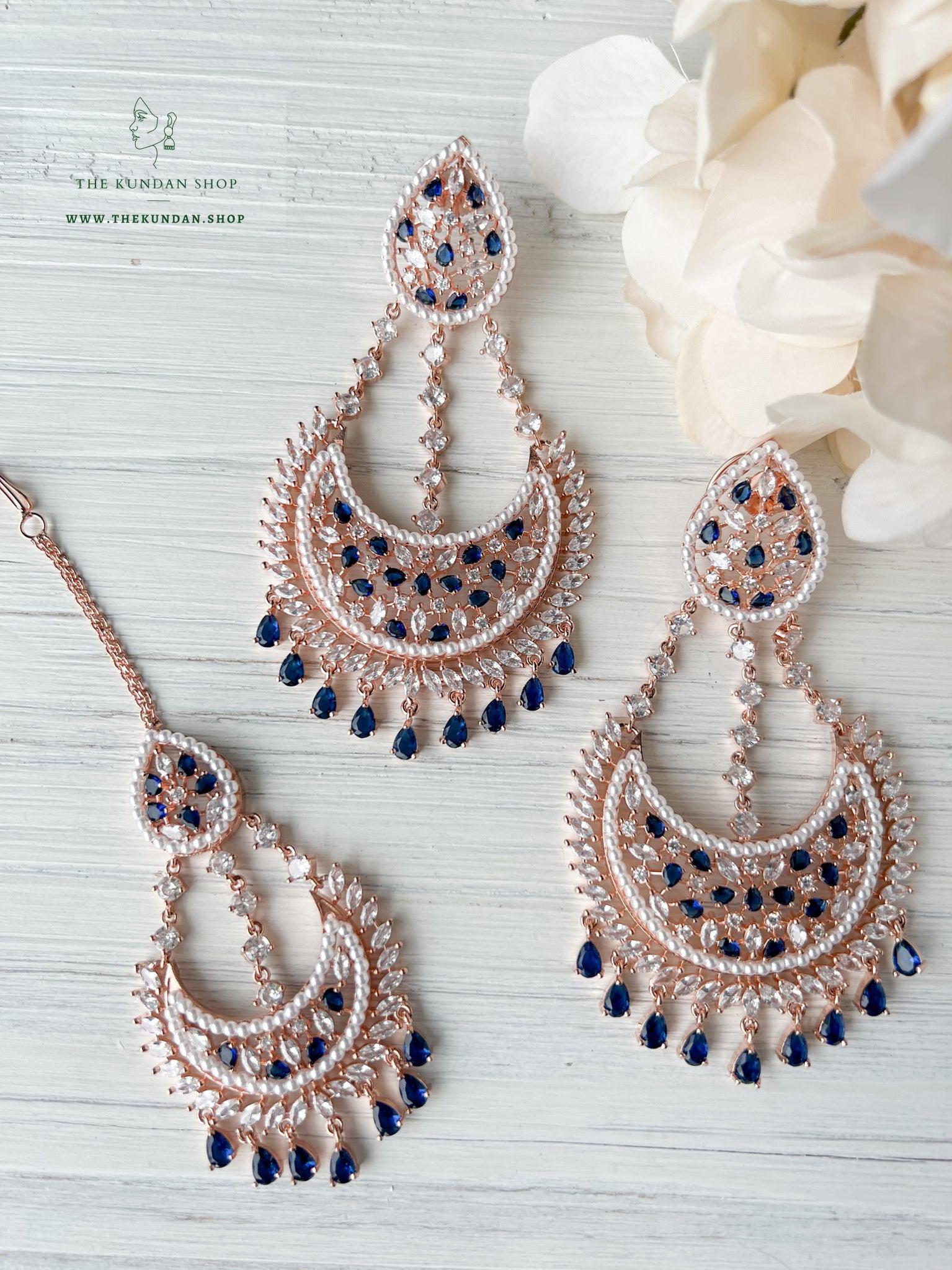 Beyond in Rose Gold & Sapphire Earrings + Tikka THE KUNDAN SHOP 