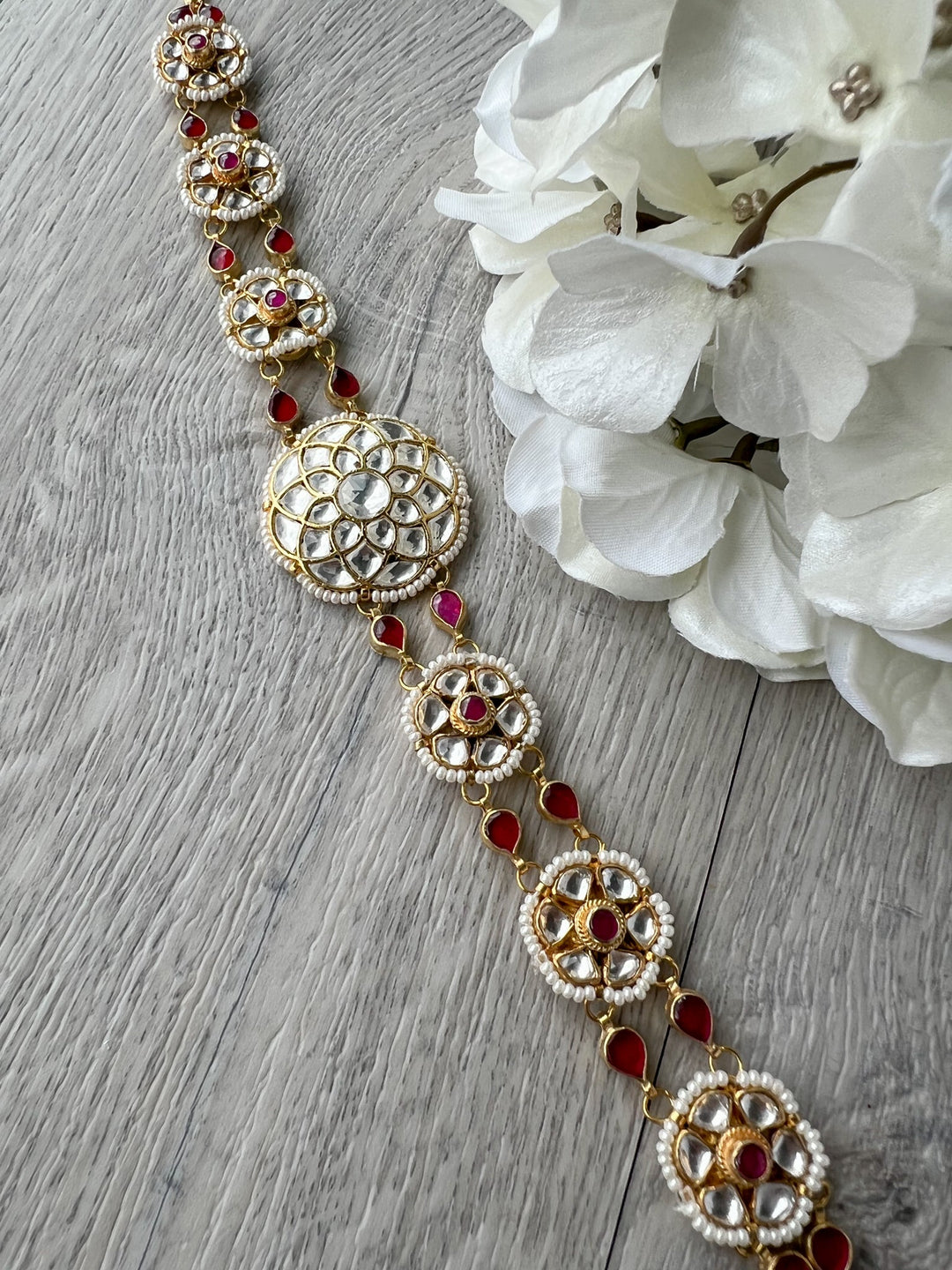 Pink Flowers - Headband Mathapathi THE KUNDAN SHOP 