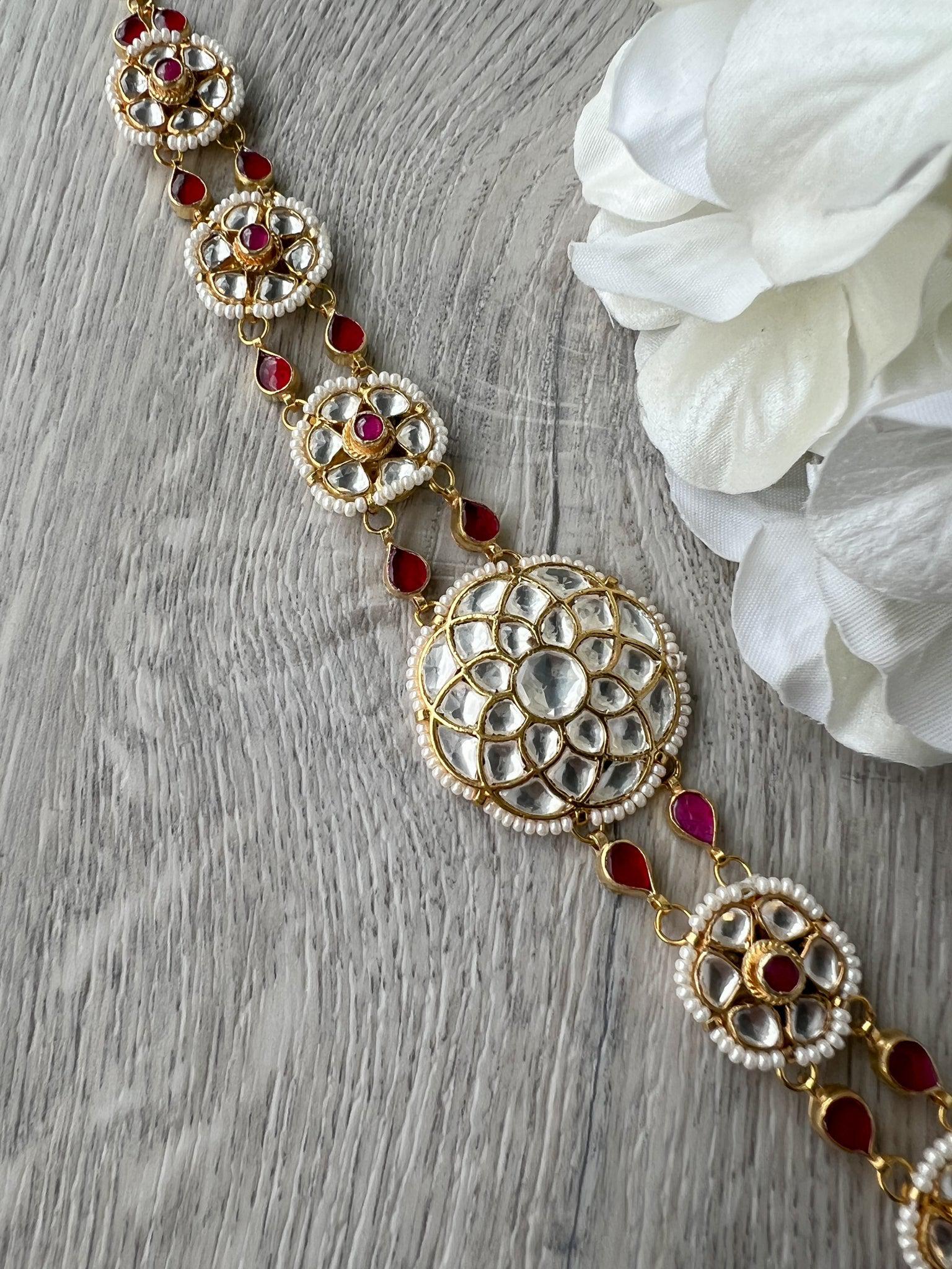 Pink Flowers - Headband Mathapathi THE KUNDAN SHOP 