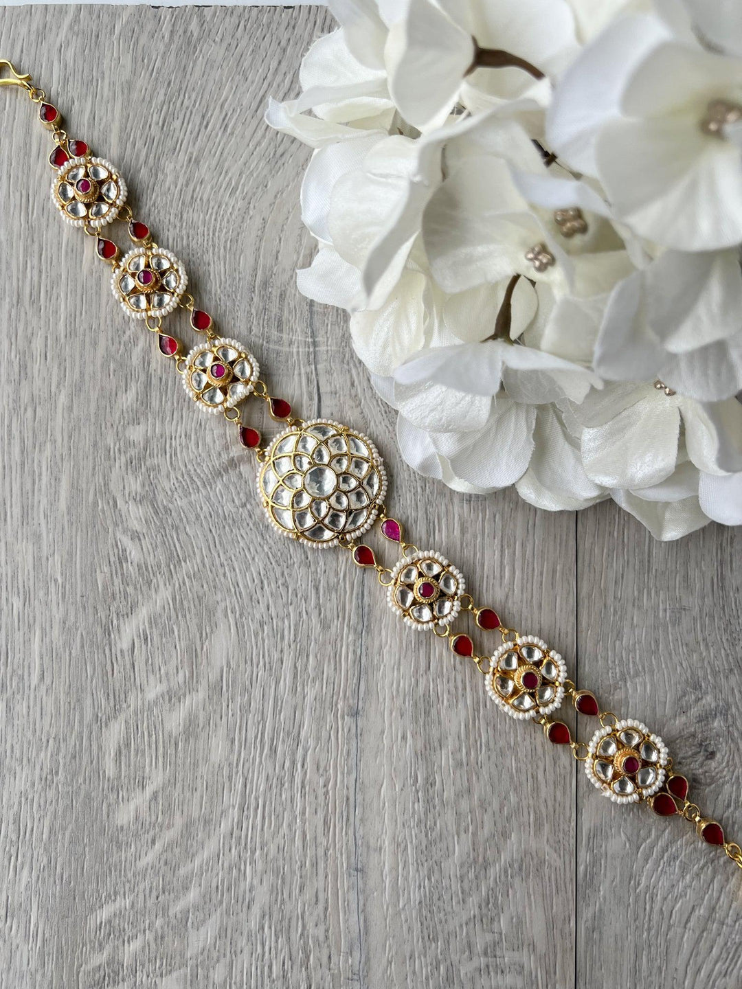 Pink Flowers - Headband Mathapathi THE KUNDAN SHOP 
