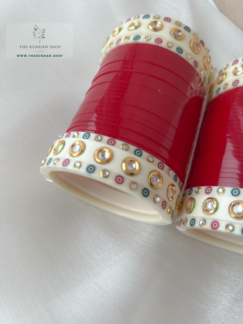 Inspired Kundan Chooda in Cherry Red Bangles THE KUNDAN SHOP 