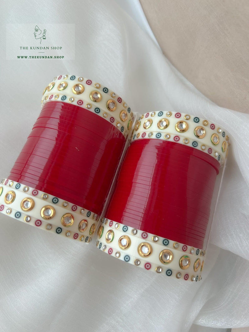 Inspired Kundan Chooda in Cherry Red Bangles THE KUNDAN SHOP 