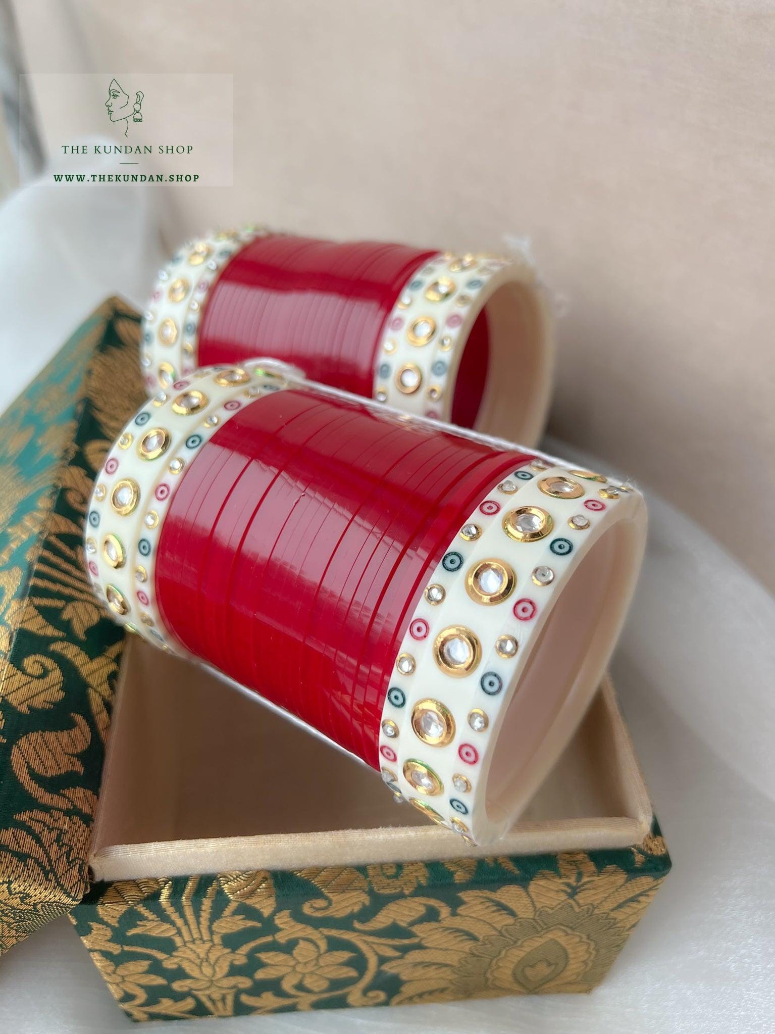 Inspired Kundan Chooda in Cherry Red Bangles THE KUNDAN SHOP 