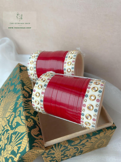 Inspired Kundan Chooda in Cherry Red Bangles THE KUNDAN SHOP 