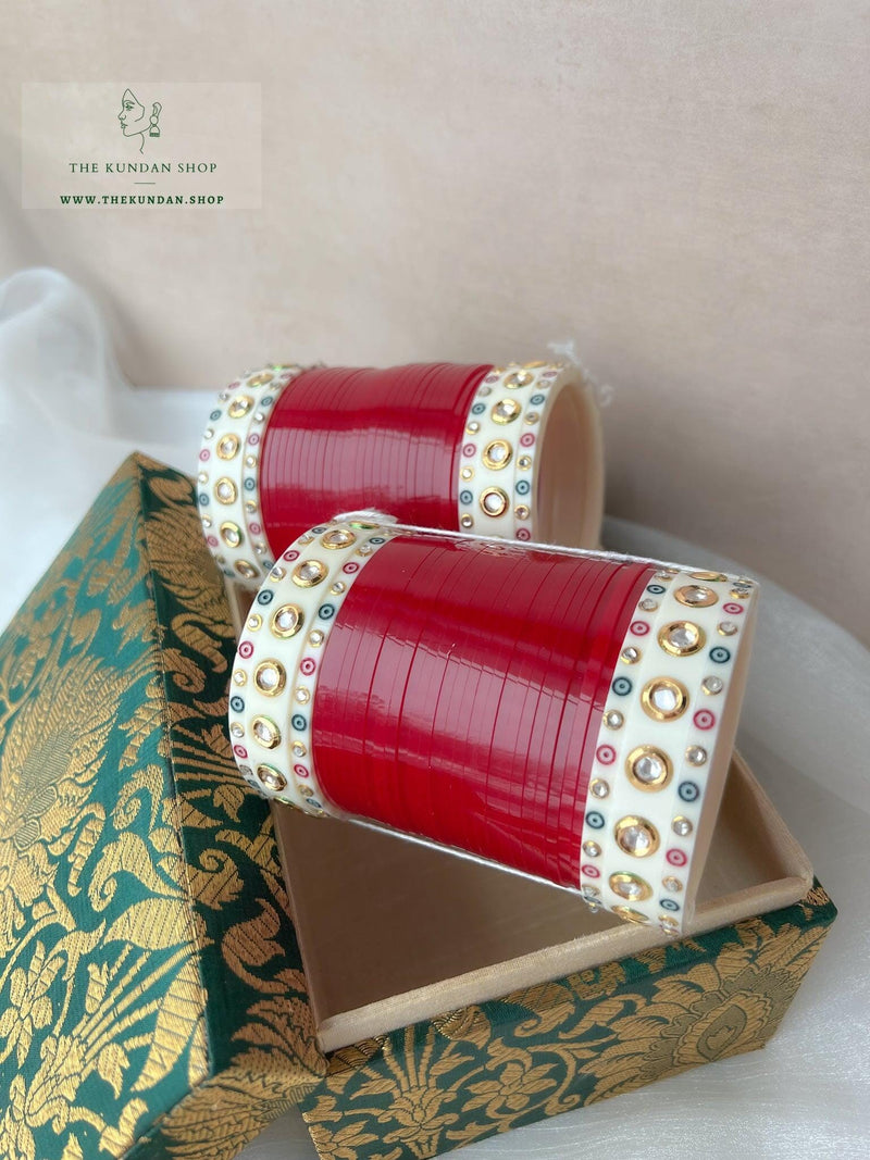 Inspired Kundan Chooda in Cherry Red Bangles THE KUNDAN SHOP 