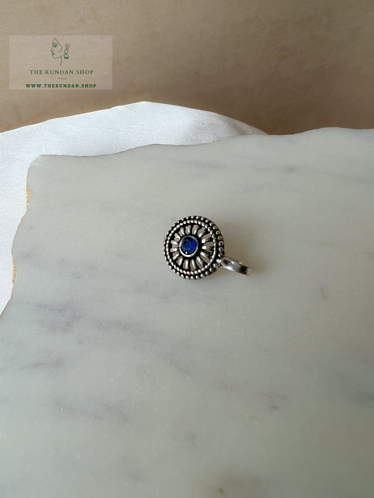 Oxidized Nose Pin - Round 2.0 Naath THE KUNDAN SHOP Blue 