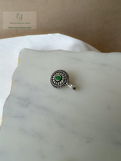 Oxidized Nose Pin - Round 2.0 Naath THE KUNDAN SHOP Green 