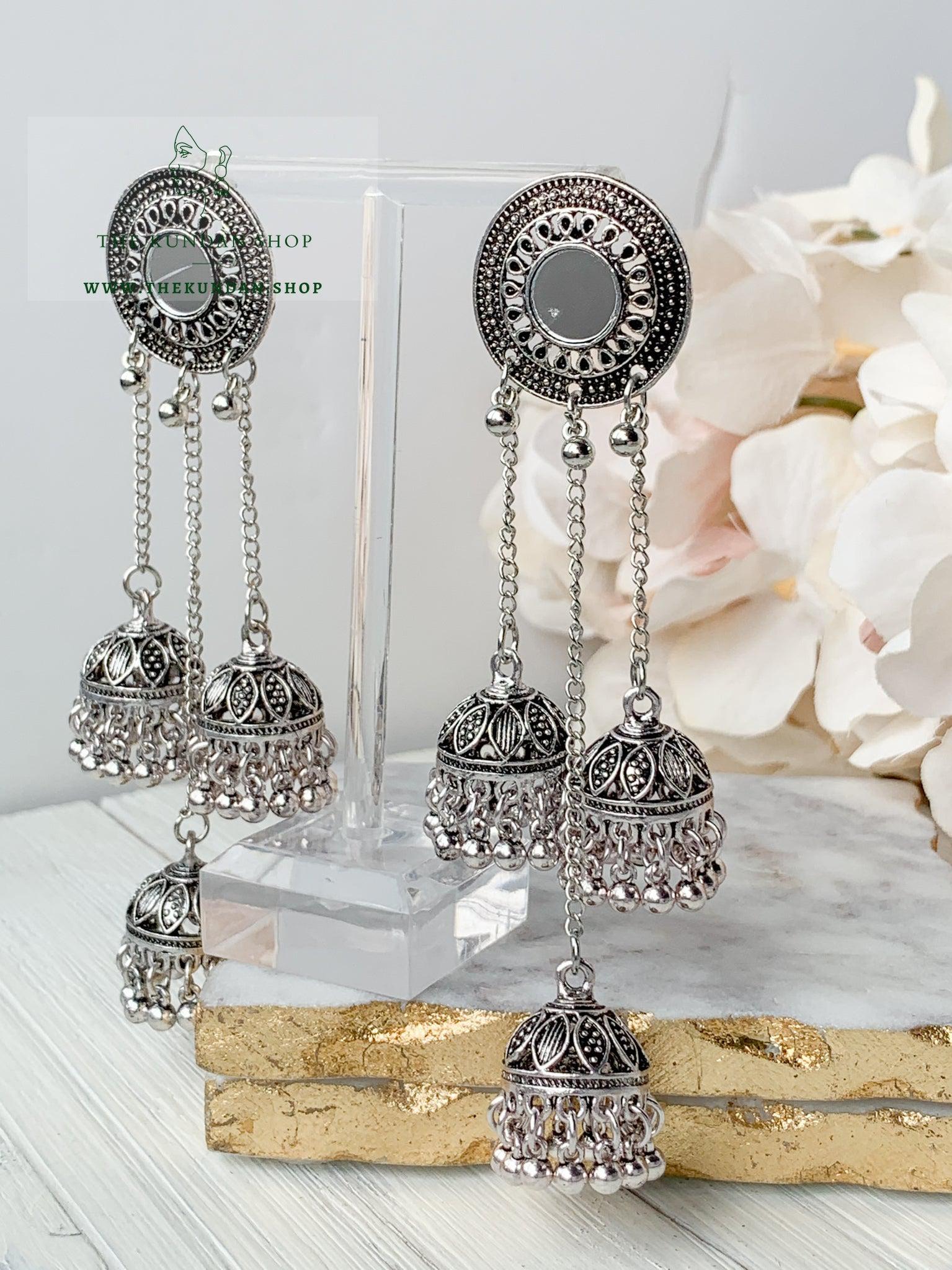 Silver Series - Triple Jhumkis Earrings THE KUNDAN SHOP Silver 