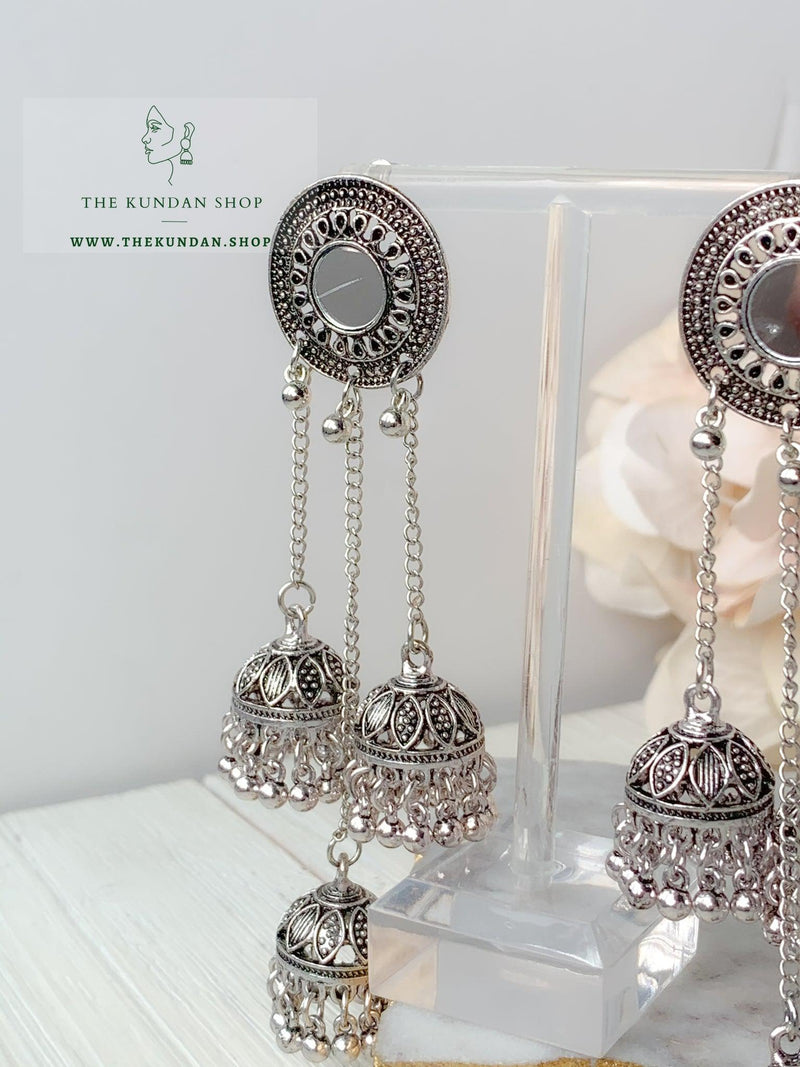 Silver Series - Triple Jhumkis Earrings THE KUNDAN SHOP 