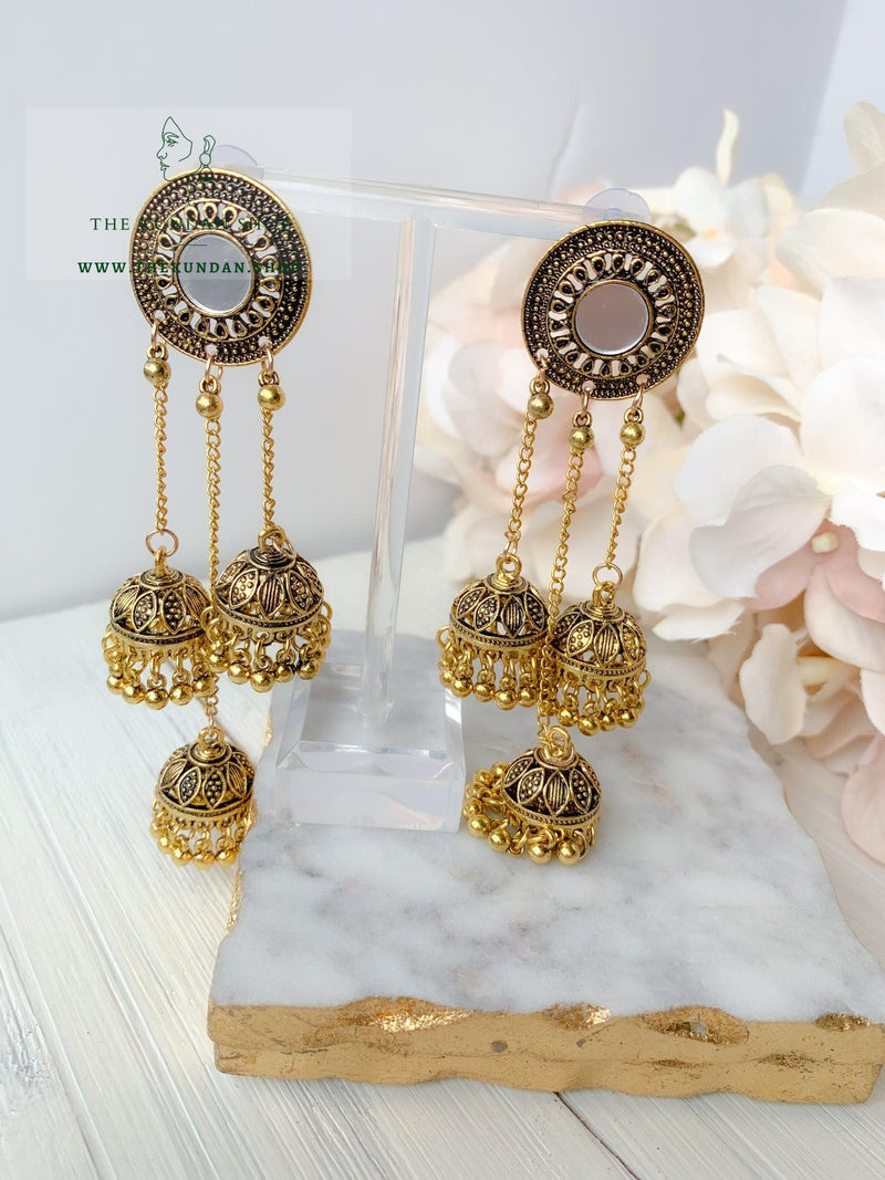 Silver Series - Triple Jhumkis Earrings THE KUNDAN SHOP Gold 