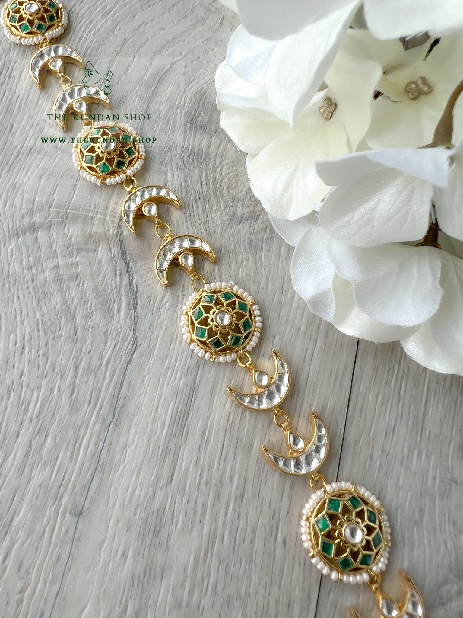 Sun & Moon in Green - Headband Mathapathi THE KUNDAN SHOP 