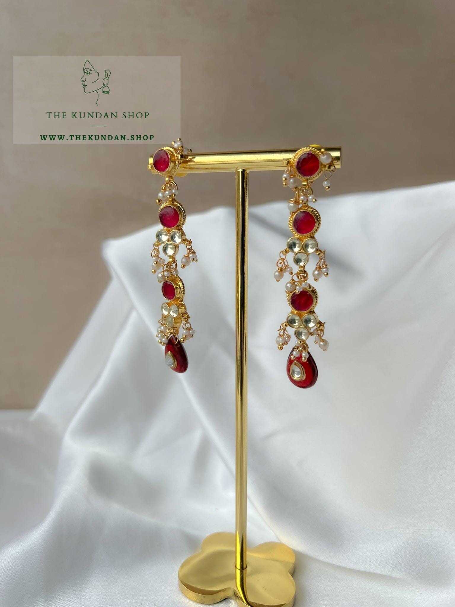 Round Kundan Drop Earrings THE KUNDAN SHOP Red 