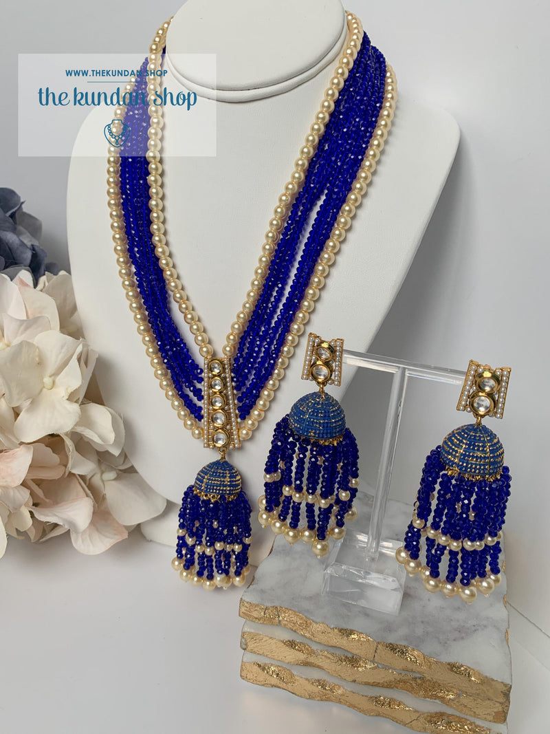 Tassel Dreams - Royal Blue Necklace Sets THE KUNDAN SHOP 