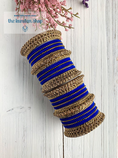 Royal Blue Velvet & Bronze Bangle Set Bangles THE KUNDAN SHOP 