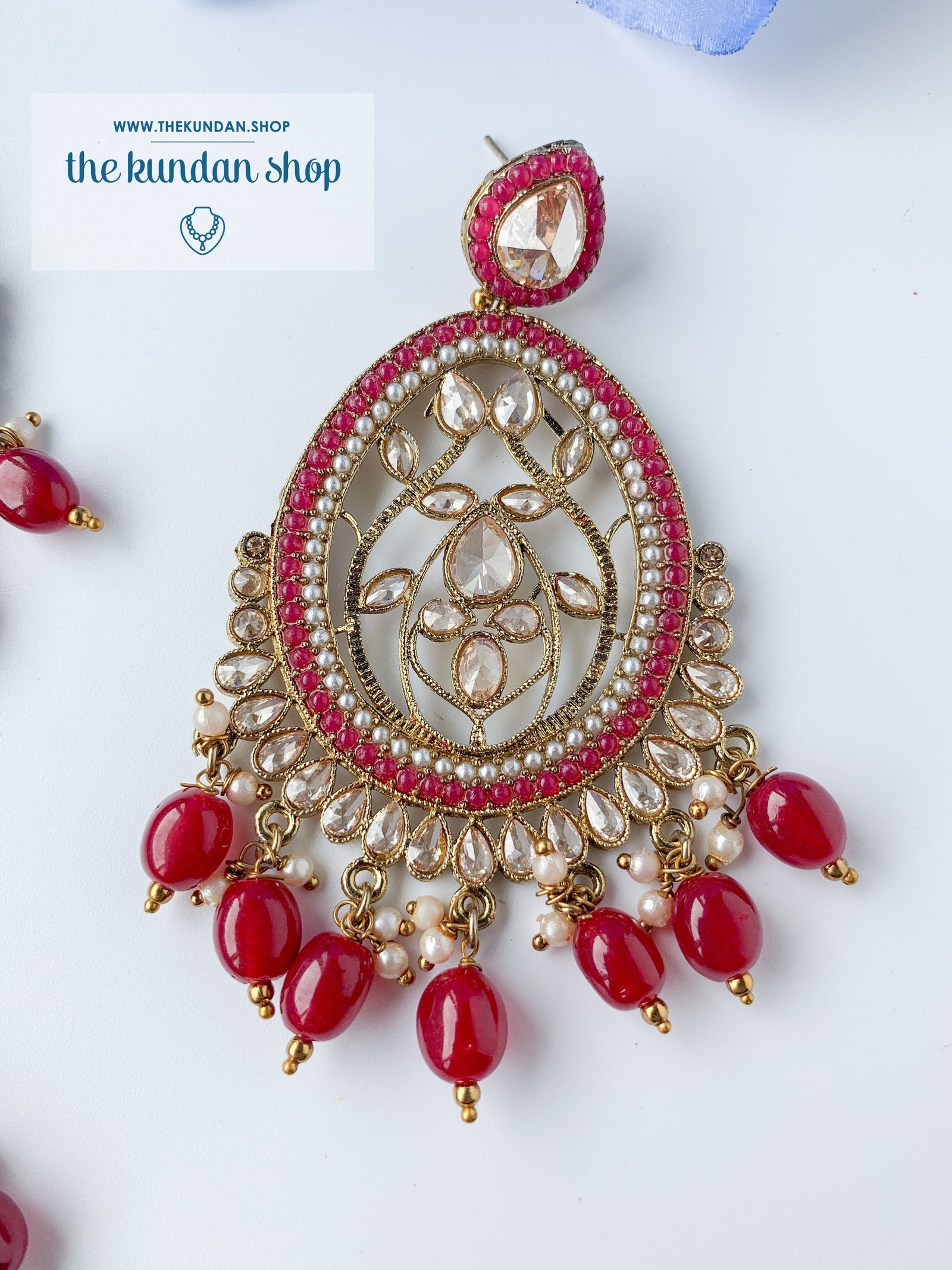 Forgiving in Pearl - Ruby Earrings + Tikka THE KUNDAN SHOP 