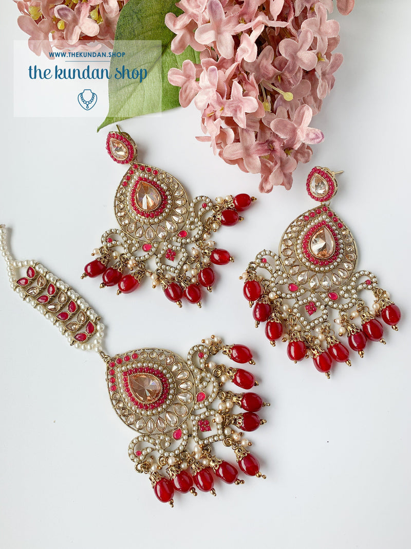 Qualified in Ruby Earrings + Tikka THE KUNDAN SHOP 