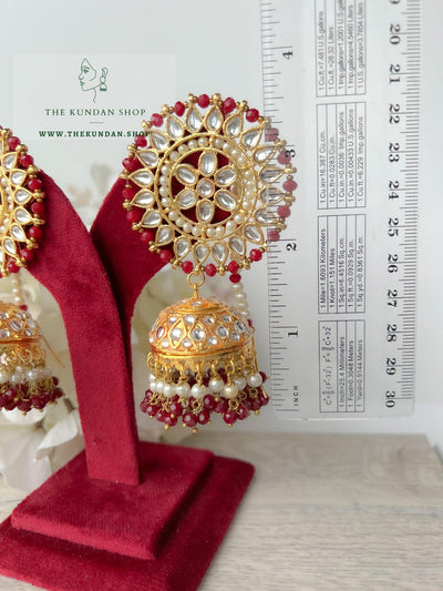 Floret Jhumkis in Ruby Earrings + Tikka THE KUNDAN SHOP 