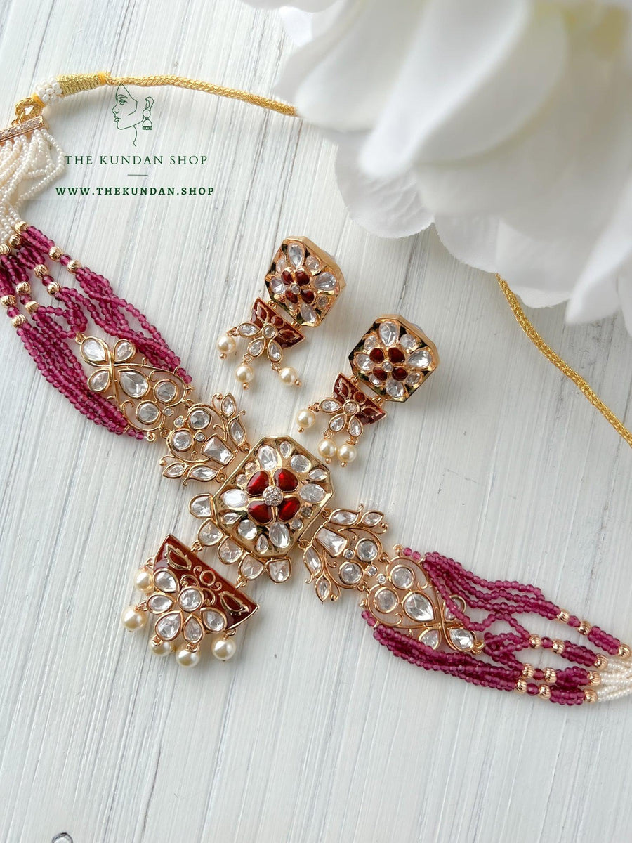 Floral Reflection in Ruby Necklace Sets THE KUNDAN SHOP 