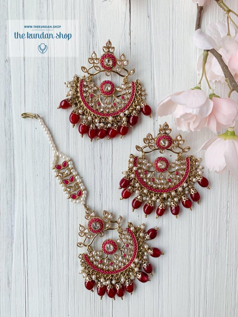 Dedication in Ruby Earrings + Tikka THE KUNDAN SHOP 